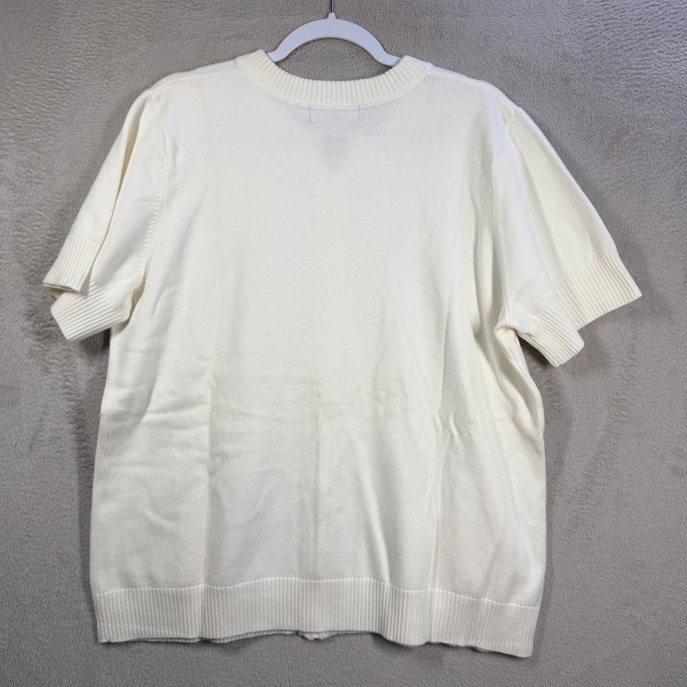 Denim&Co Cardigan Women 1X Cream Zip Front Short Sleeve Knit Minimalist Casual - Picture 2 of 7